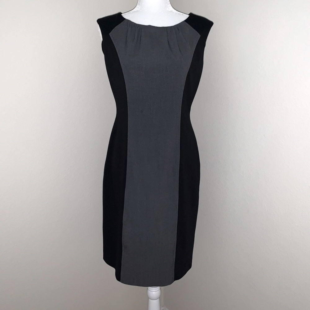Calvin Klein Black & Gray Dress w Ruched Neckline